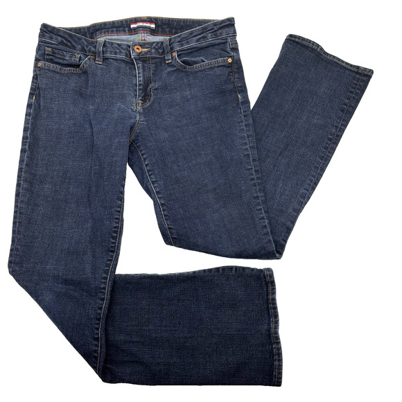 2015 Tommy Hilfiger Dark Wash Mid Rise Curve Bootcut Stretch Jeans Sz 10 32x31" - Picture 1 of 14